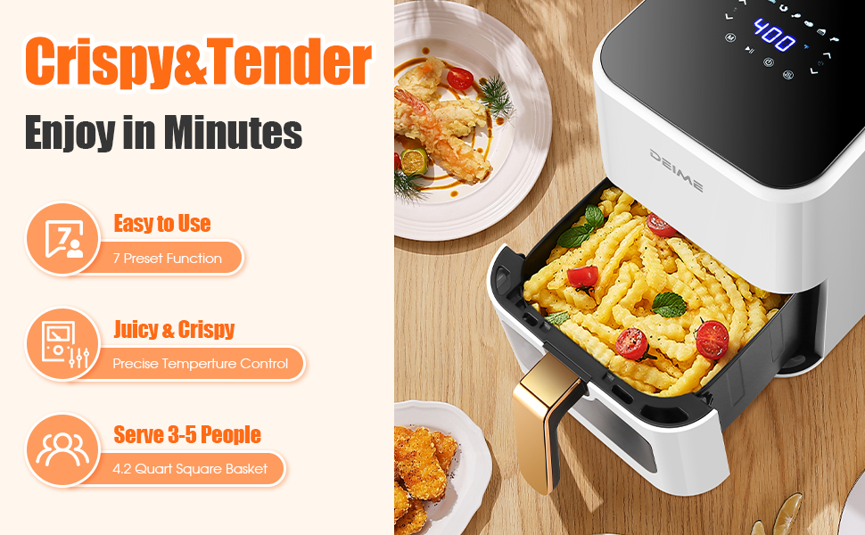 DEIME Air Fryer 4.2 QT 1200W (White)
