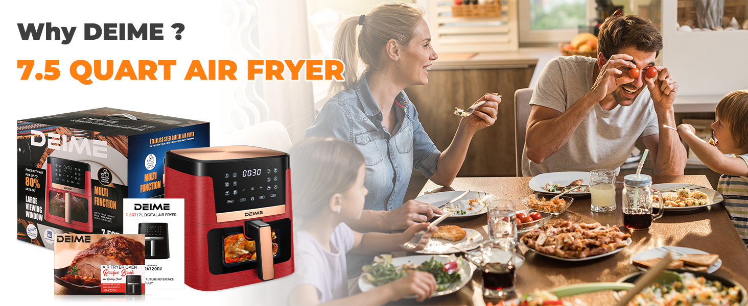 DEIME Air Fryer 7.5 QT 1700W (Red)