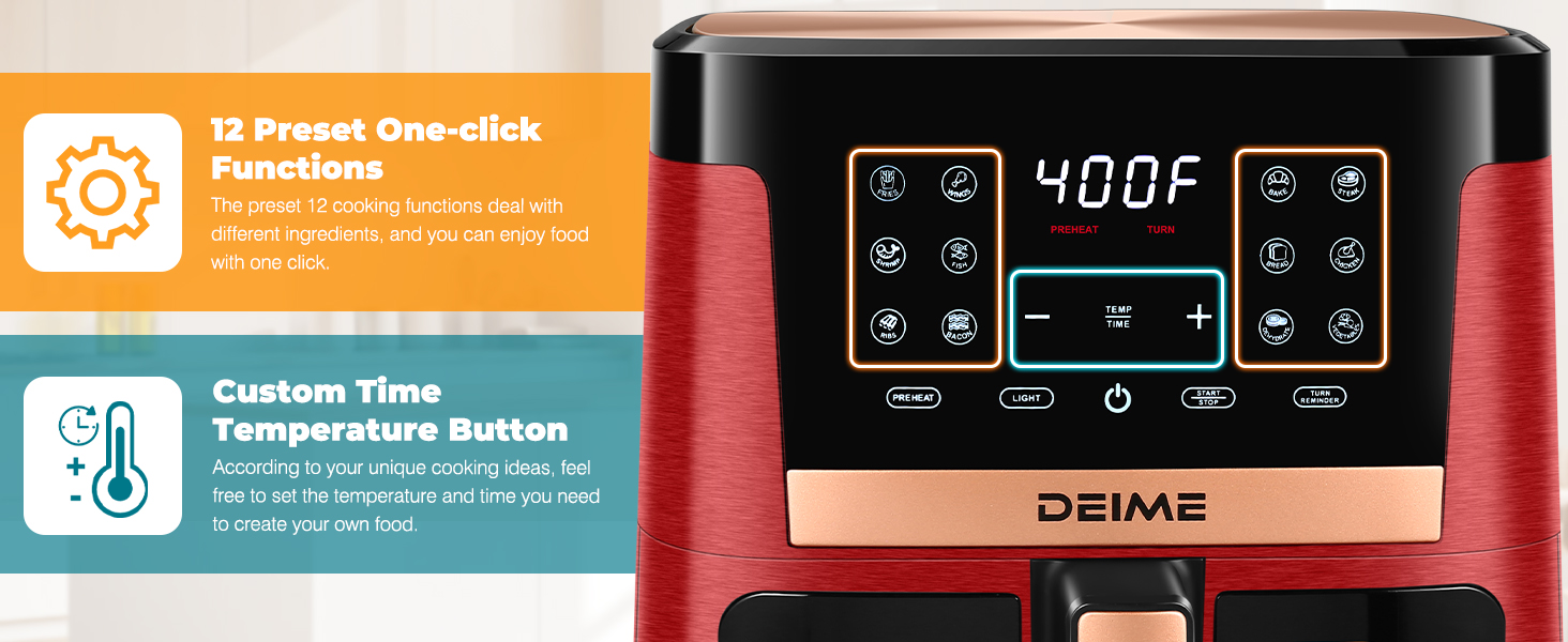 DEIME Air Fryer 7.5 QT 1700W (Red)