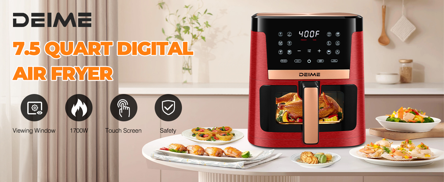 DEIME Air Fryer 7.5 QT 1700W (Red)