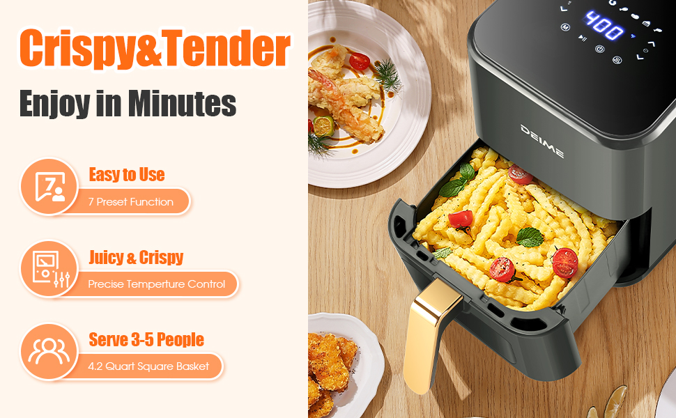 DEIME Air Fryer 4.2 QT 1200W (Gray)