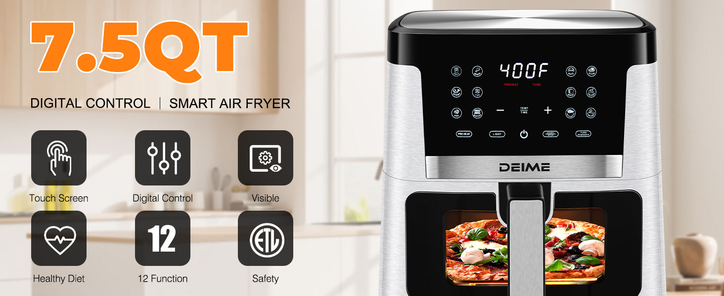 DEIME Air Fryer 7.5 QT 1700W (White)