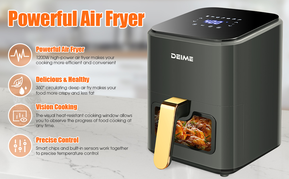 DEIME Air Fryer 4.2 QT 1200W (Gray)