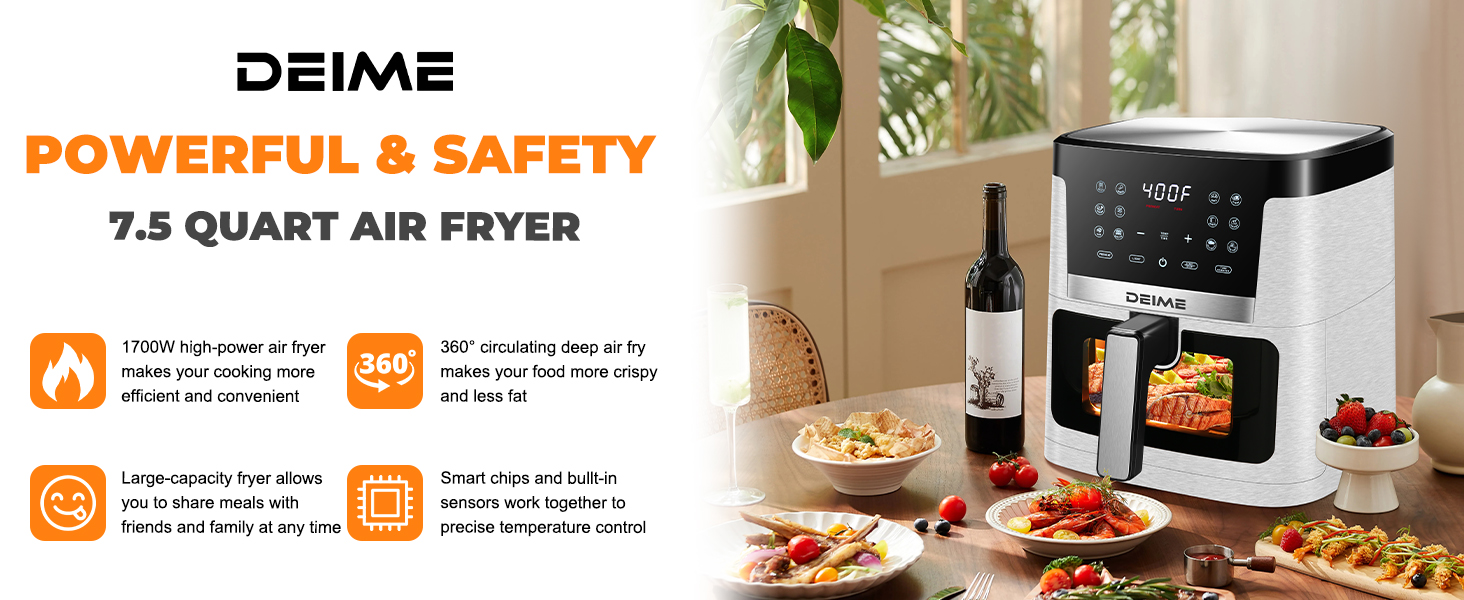 DEIME Air Fryer 7.5 QT 1700W (White)
