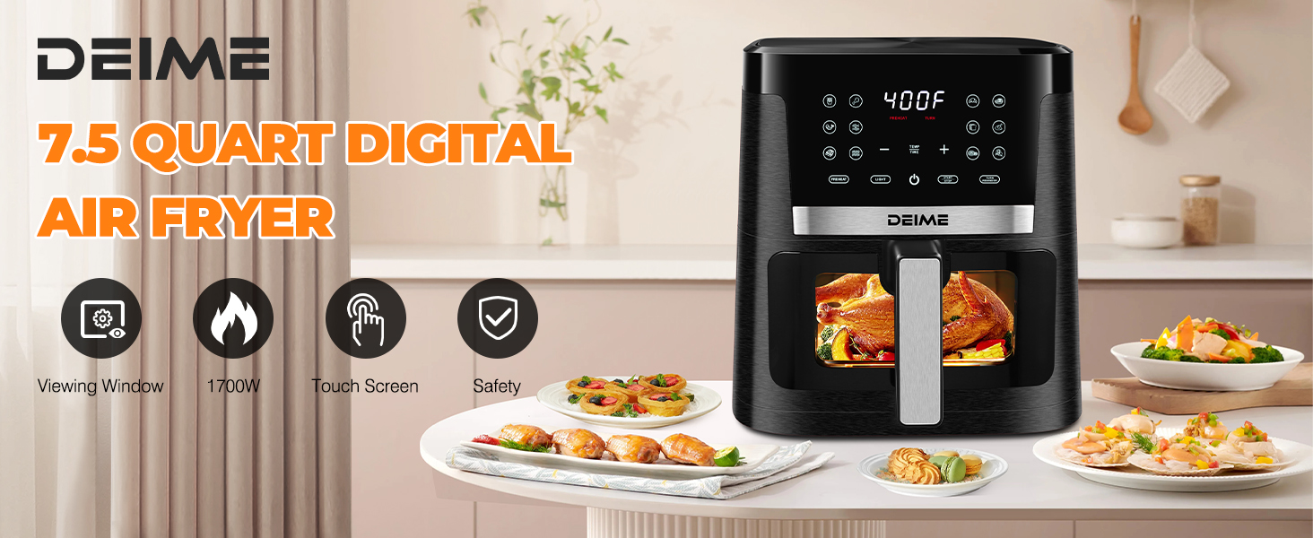DEIME Air Fryer 7.5 QT 1700W (Black)