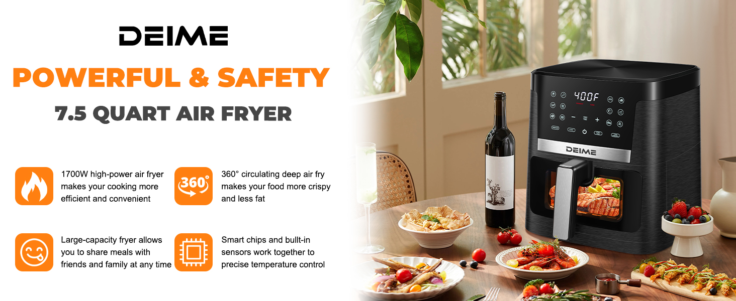 DEIME Air Fryer 7.5 QT 1700W (Black)