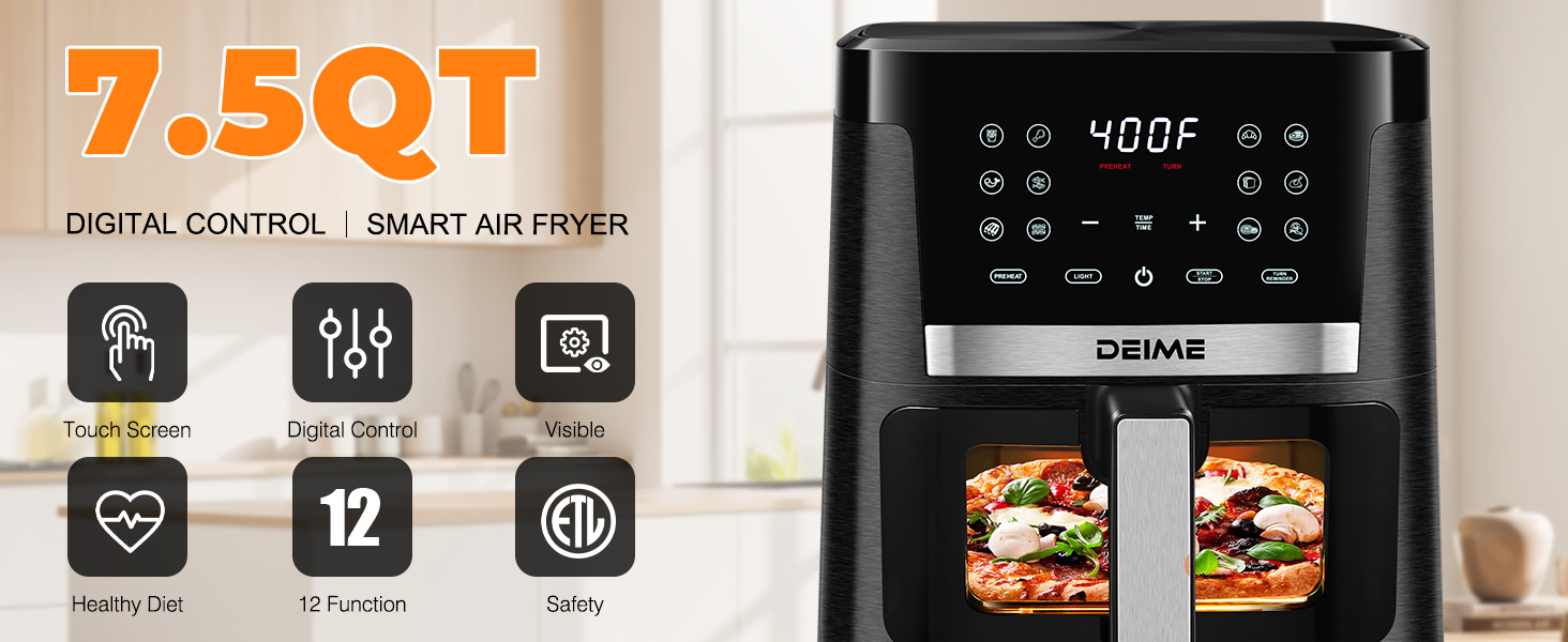 DEIME Air Fryer 7.5 QT 1700W (Black)