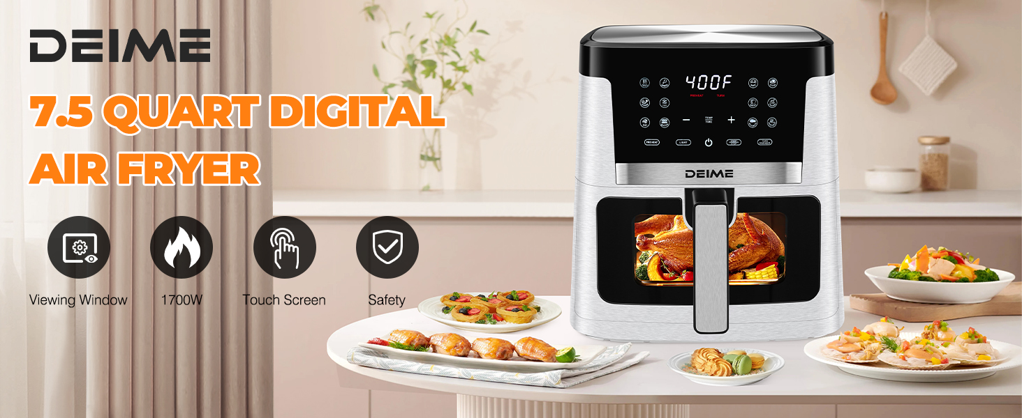 DEIME Air Fryer 7.5 QT 1700W (White)
